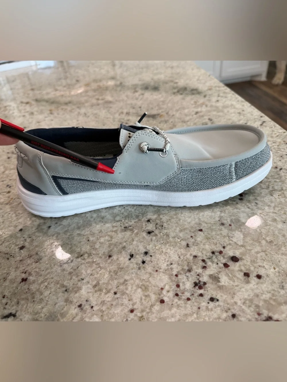 HEYDUDE Welsh Grip Classic Mesh Men's Boat Shoe - Grey/Navy